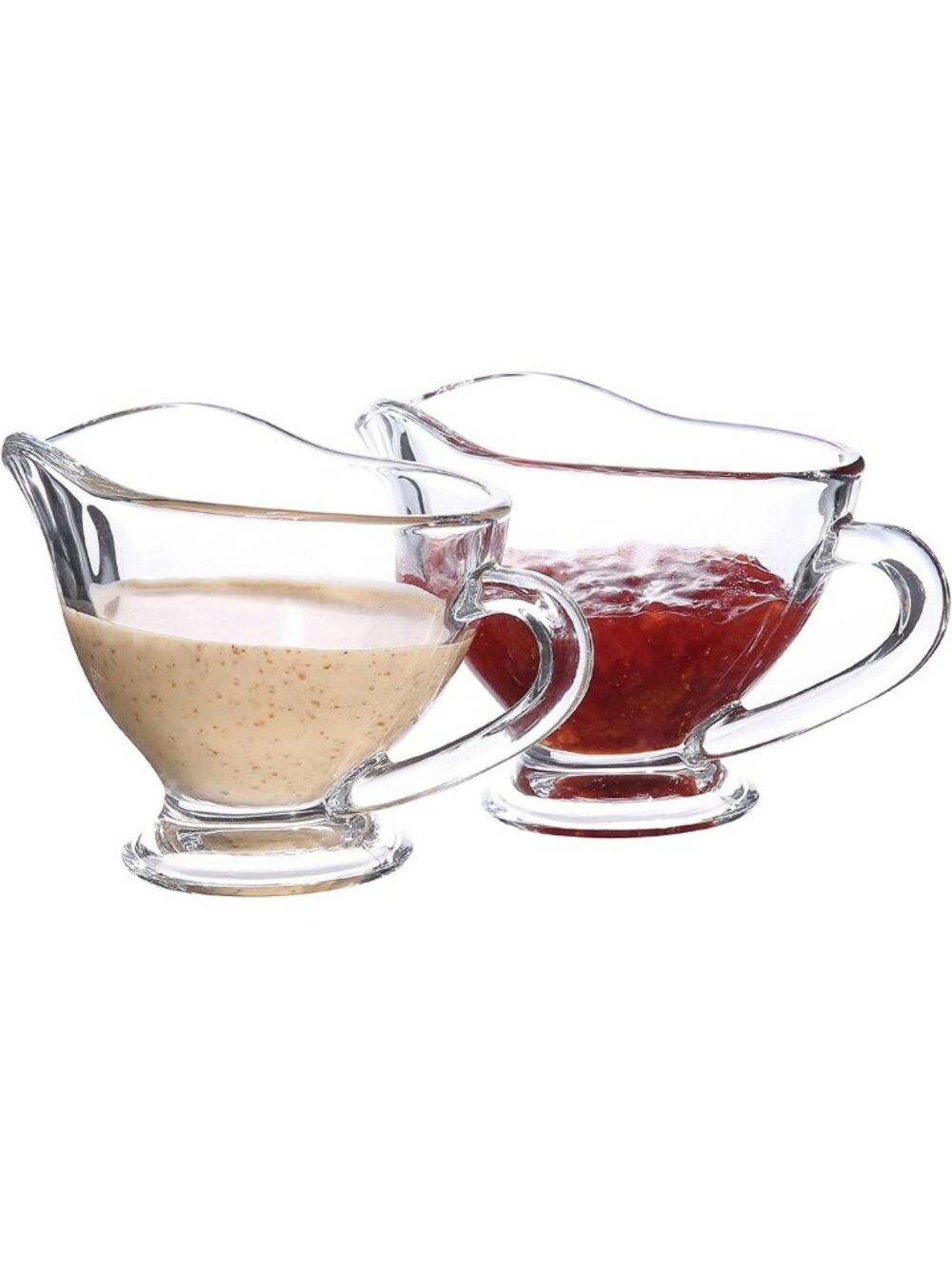 Set of 2 Glass Gravy Boats - 7 oz Creamer Pitcher for Sauces & Salad Dressing